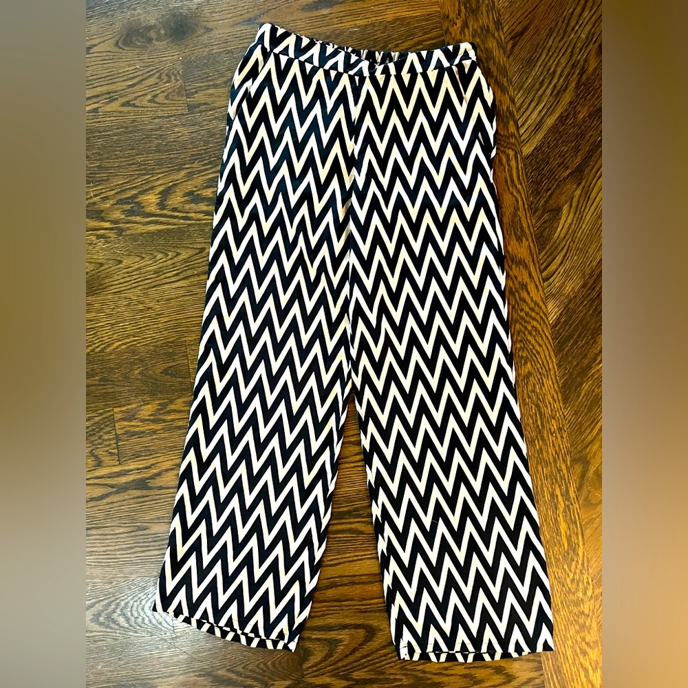 🔥AB studio cream black chevron sheer wide flowy pants swim cover up large think